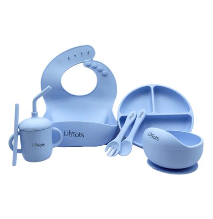 Lily-Tots-LilyTots-Silicone-Silicon-Feeding-Tableware-Set-Bowl-Plate-Bib-Cup-Sipper-Sippy-Baby-Babies-Child-Kid-Little-one-Toddlers-Self-Weaning-Neo-Wave-NeoWave-Retail-Baby-Blue