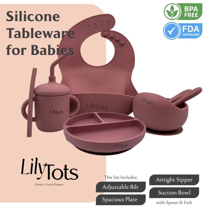 Lily-Tots-LilyTots-Silicone-Silicon-Feeding-Tableware-Set-Bowl-Plate-Bib-Cup-Sipper-Sippy-Baby-Babies-Child-Kid-Little-one-Toddlers-Self-Weaning-Neo-Wave-NeoWave-Retail-Pink