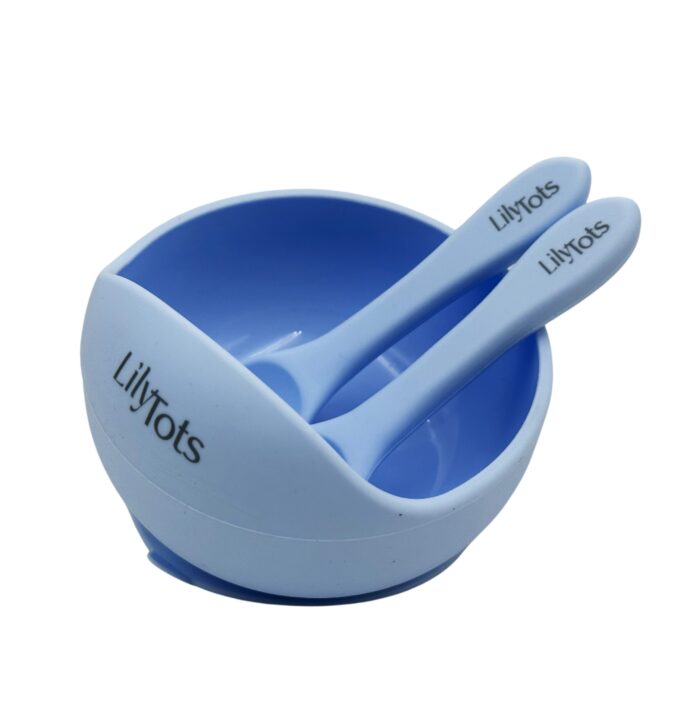 Lily-Tots-LilyTots-Silicone-Silicon-Feeding-Tableware-Set-Bowl-Spoon-Fork-Utensils-Meal-Food-Baby-Babies-Child-Kid-Little-one-Toddlers-Self-Weaning-Neo-Wave-NeoWave-Retail-Baby-Blue