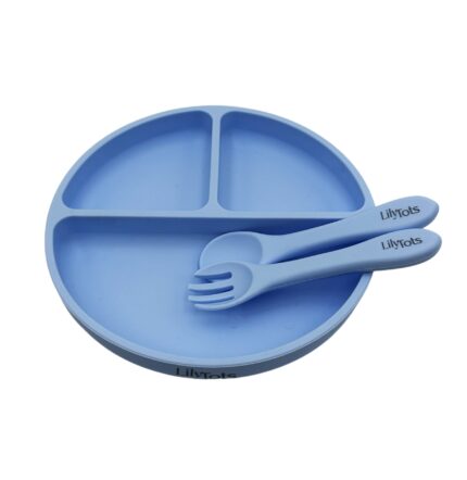 Lily-Tots-LilyTots-Silicone-Silicon-Feeding-Tableware-Set-Plate-Spoon-Fork-Utensils-Meal-Food-Baby-Babies-Child-Kid-Little-one-Toddlers-Self-Weaning-Neo-Wave-NeoWave-Retail-Baby-Blue